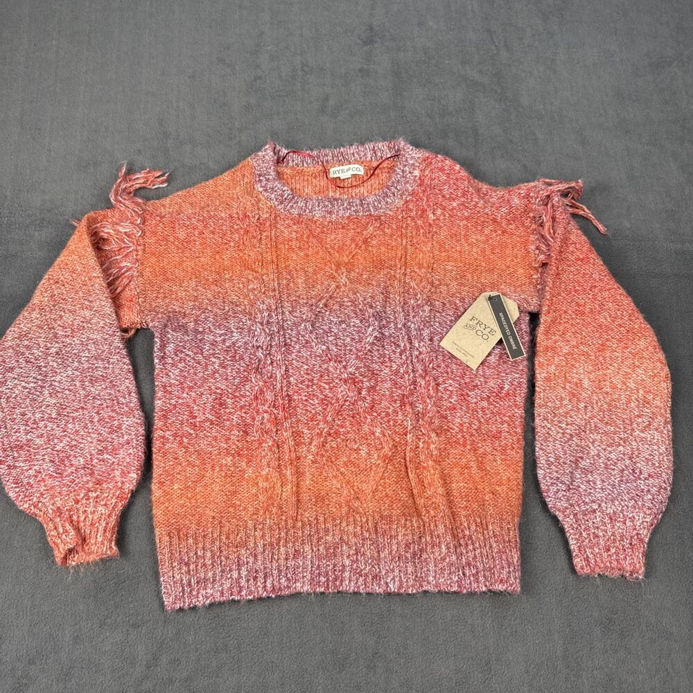 Frye and Co Sweater Womens Small Pink Ombre Spacedyed Wool Blend Fringe Western